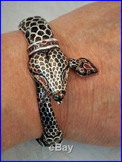 Collectible Vtg. Signed Mexico Taxco Sterling Enamel Articulated Snake Bracelet