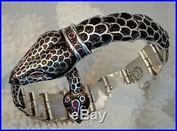 Collectible Vtg. Signed Mexico Taxco Sterling Enamel Articulated Snake Bracelet