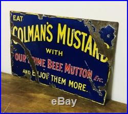 Colmans mustard enamel sign advertising decor mancave garage metal vintage retro