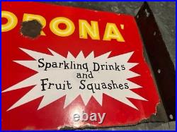 Corona Sparkling Drinks Vintage Enamel Advertising Sign Double Sided Flange