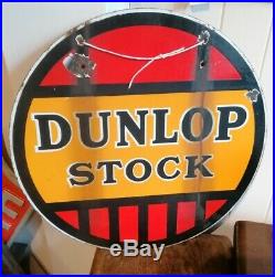 DUNLOP STOCK DOUBLE SIDED ENAMEL SIGN VINTAGE signage. Old car tyres