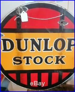 DUNLOP STOCK DOUBLE SIDED ENAMEL SIGN VINTAGE signage. Old car tyres