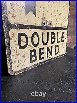 Double Bend Road Sign Not Enamel Original Old Vintage Garage Collectable Pump