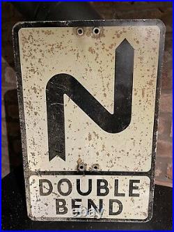 Double Bend Road Sign Not Enamel Original Old Vintage Garage Collectable Pump