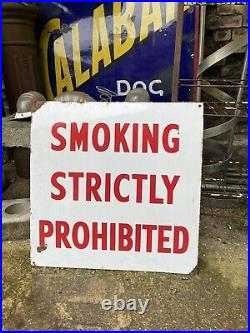 Double Sided'Smoking Strictly Prohibited' Enamel Red And White Vintage Sign
