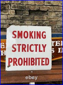 Double Sided'Smoking Strictly Prohibited' Enamel Red And White Vintage Sign