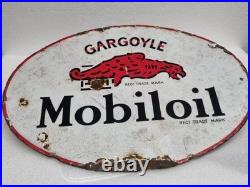 Double Sided Vintage Oval Enamelled Gargoyle Mobiloil Advertising Sign