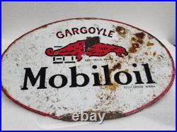 Double Sided Vintage Oval Enamelled Gargoyle Mobiloil Advertising Sign