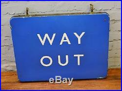 Double sided Way Out railway enamel sign rail metal vintage