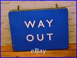 Double sided Way Out railway enamel sign rail metal vintage