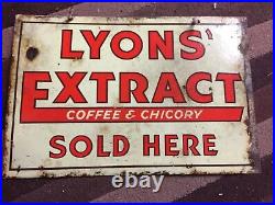 Dual sided ENAMEL SIGN Lyons Extract Coffee and Chicory, Genuine Vintage Sign