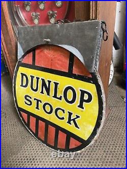 Dunlop stock double sided vintage Hanging enamel sign Rare