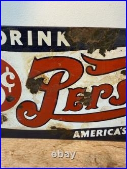ENAMEL -PEPSI-COLA Porcelain-vintage style Sign RETRO Ande Rooney Patina 18