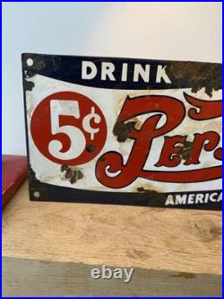 ENAMEL -PEPSI-COLA Porcelain-vintage style Sign RETRO Ande Rooney Patina 18