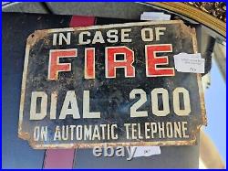 ENAMEL SIGN IN CASE OF FIRE DIAL 200. VINTAGE EX Military