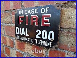 ENAMEL SIGN IN CASE OF FIRE. VINTAGE Ex Military. Nice Original Condition