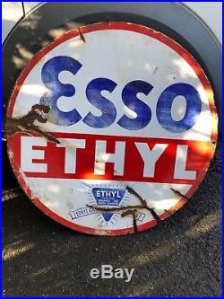 ESSO ETHYL Enamel Sign Large Vintage Reto