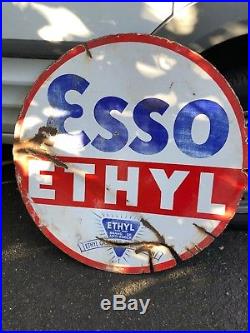 ESSO ETHYL Enamel Sign Large Vintage Reto