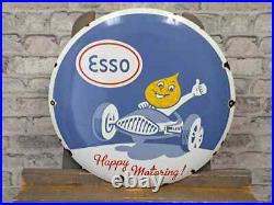 ESSO Enamel Sign ø 16.1 (41cm) Nice Retro Porcelain Vintage Showroom Wall Decor