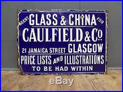 Early Antique Vintage Blue & White China Shop Enamel Sign Advertising