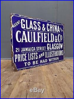 Early Antique Vintage Blue & White China Shop Enamel Sign Advertising