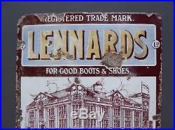Early Antique Vintage Lennards Boots & Shoes Pictorial Enamel Advertising Sign
