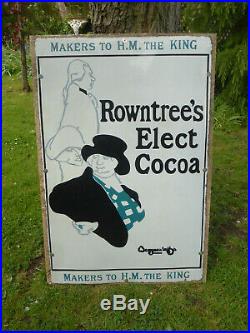 Early Rowntrees Elect Cocoa Makers to The King Vintage Original Enamel Sign