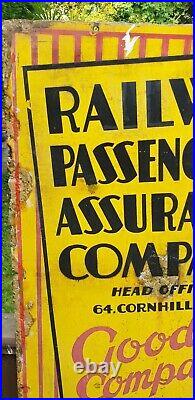Early Vintage Enamel 1930 Railway Passengers Assurance Company Advertising Sign