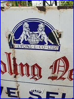 Early Vintage Lyons Cooling News Ice Cream Enamel Sign Advert