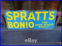 Early Vintage Spratts Dog Bone Shape Biscuits Enamel Sign Advert