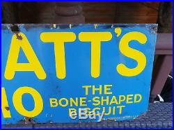 Early Vintage Spratts Dog Bone Shape Biscuits Enamel Sign Advert