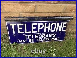 Early Vintage TELEPHONE Enamel Sign Double Sided with Hanging Flange/Bar