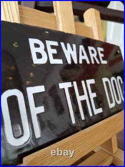 Edwardian Enameled Beware Of The Dog Warning Sign. Quirky/Vintage/Antique