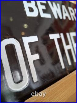 Edwardian Enameled Beware Of The Dog Warning Sign. Quirky/Vintage/Antique