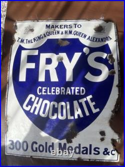 Enamel Advertising Sign Vintage Fry's Chocolate King And Queen & H. M. Alexandra