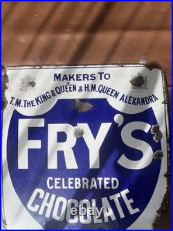 Enamel Advertising Sign Vintage Fry's Chocolate King And Queen & H. M. Alexandra