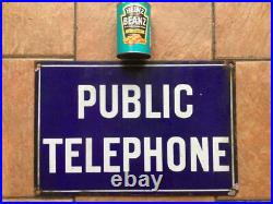 Enamel Public Telephone Sign Vintage