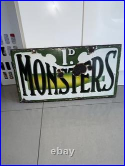 Enamel Sign Advertising Penny Monsters. Vintage Sign