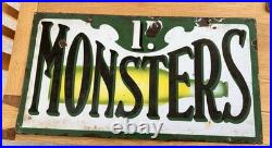 Enamel Sign Advertising Penny Monsters. Vintage Sign