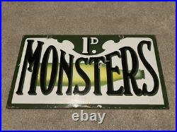 Enamel Sign Advertising Penny Monsters. Vintage Sign