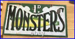Enamel Sign Advertising Penny Monsters. Vintage Sign