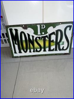 Enamel Sign Advertising Penny Monsters. Vintage Sign