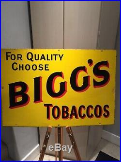 Enamel Sign Biggs Tobaccos Original Old Rare Antique Advertising Vintage 1940s