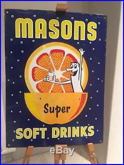 Enamel Sign Masons Soft Drinks Rare Antique Collectable Old Sign Vintage