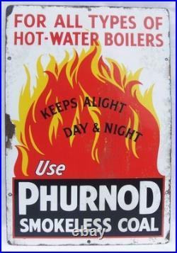 Enamel Sign Pictorial PHURNOD SMOKELESS COAL Vintage Hardware Advertising Sign