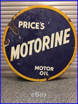 Enamel Sign Prices Motorine Old Rare Vintage Classic Car Garage Petrol Oil