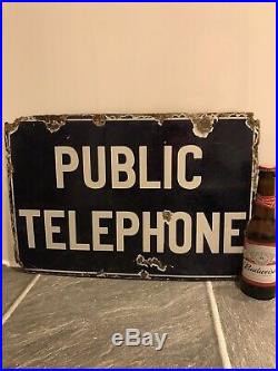 Enamel Sign Vintage Antique Public Telephone Collectable Advertising Rare Old