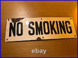 Enamel sign Original Vintage Advertising No Smoking White On Black Excellent