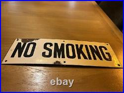 Enamel sign Original Vintage Advertising No Smoking White On Black Excellent