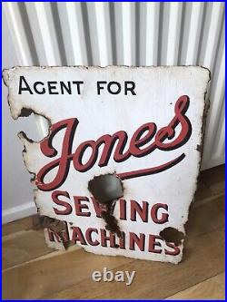Enamel sign original antique vintage advertising Jones Sewing Machines agent